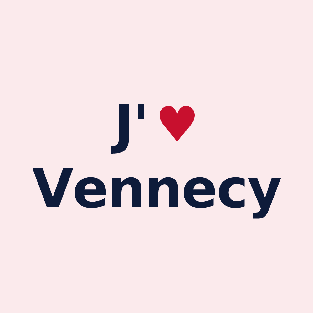 Magnet personnalisé Vennecy — design « J'aime Vennecy » imprimé sur le magnet