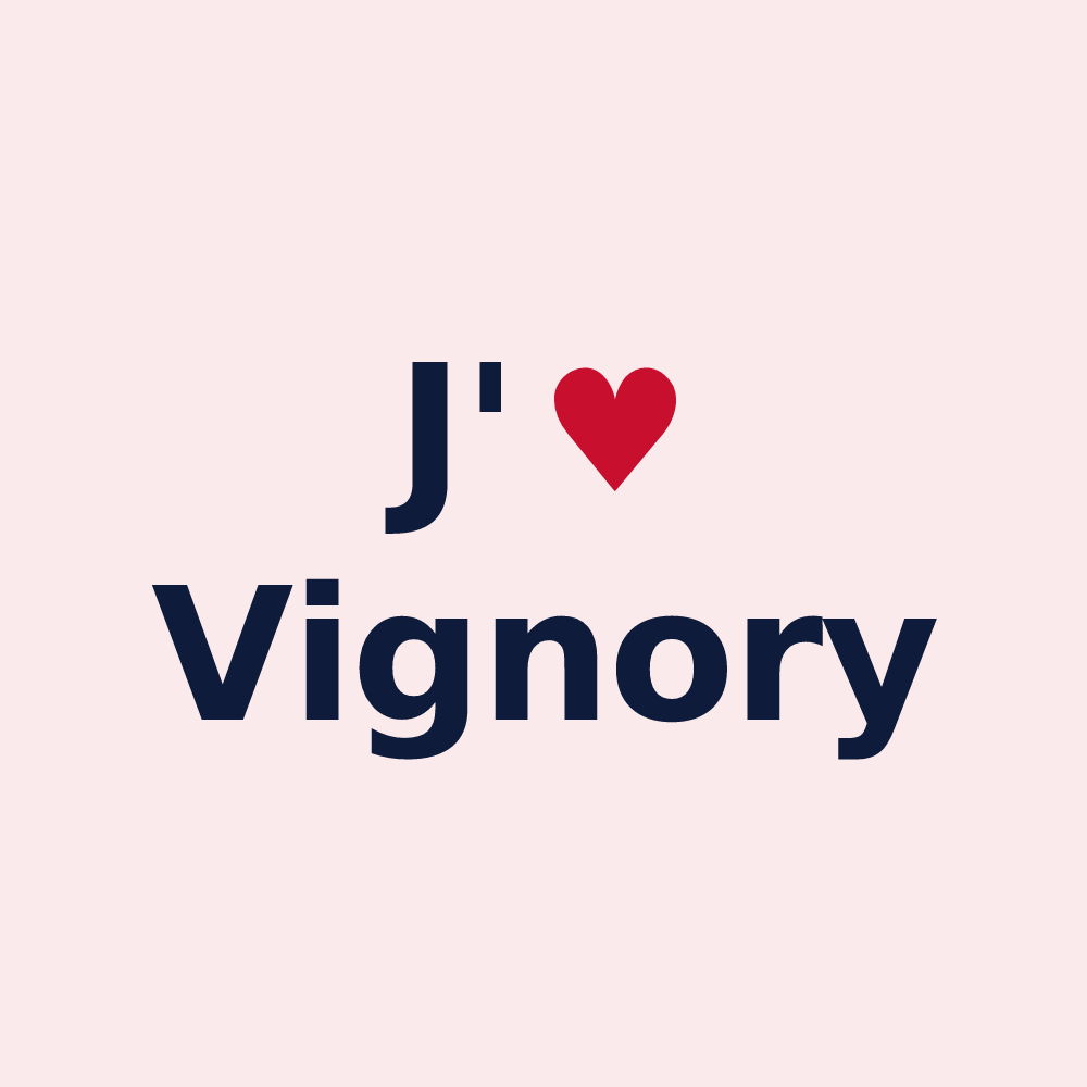 Magnet personnalisé Vignory — design « J'aime Vignory » imprimé sur le magnet