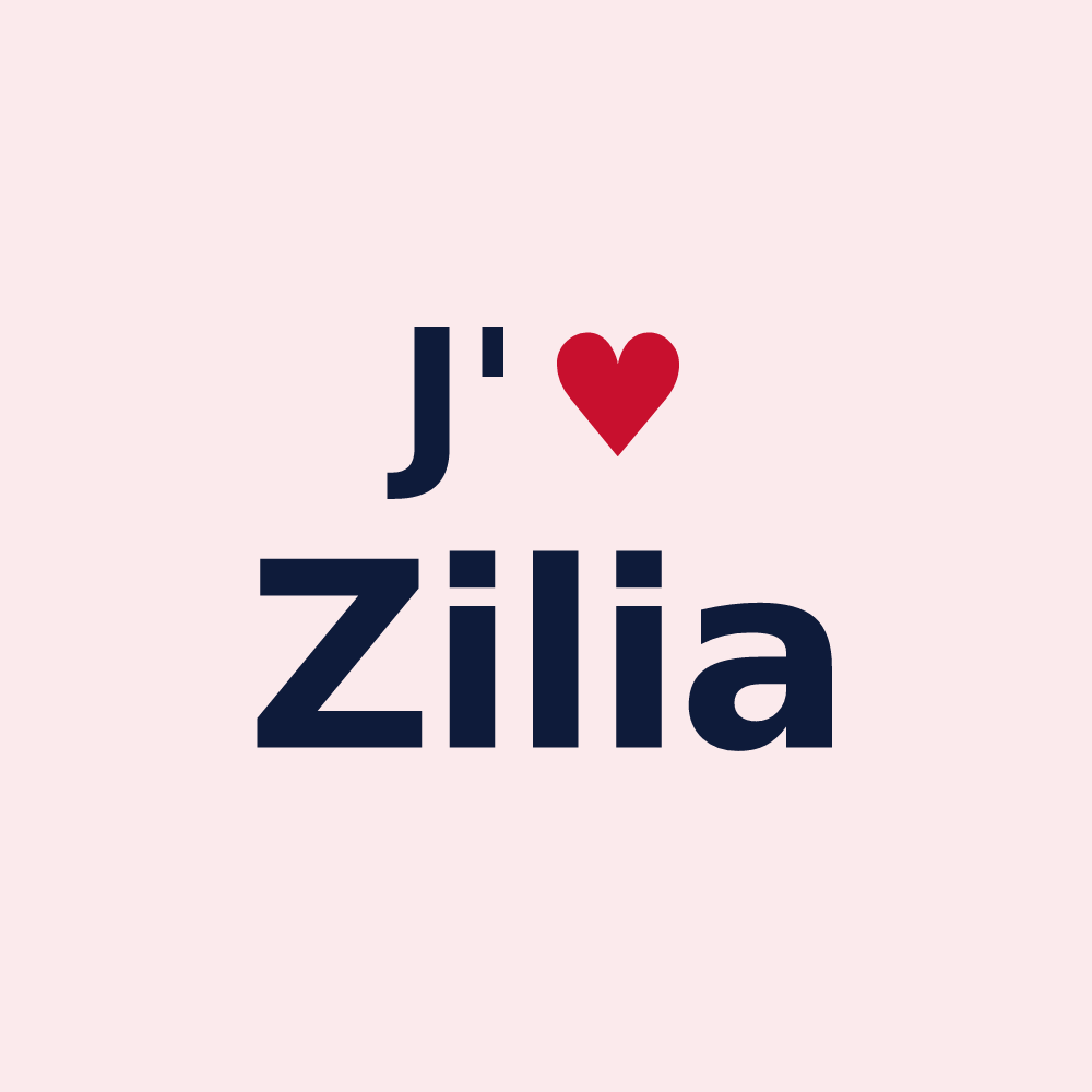 Magnet personnalisé Zilia — design « J'aime Zilia » imprimé sur le magnet