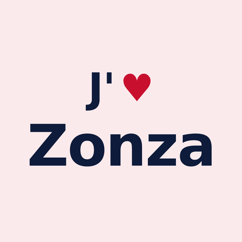 Magnet personnalisé Zonza — design « J'aime Zonza » imprimé sur le magnet