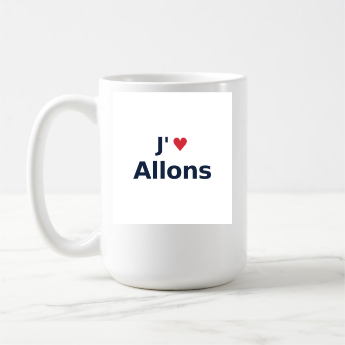 Mug personnalisé Allons — design « J'aime Allons » imprimé sur le mug