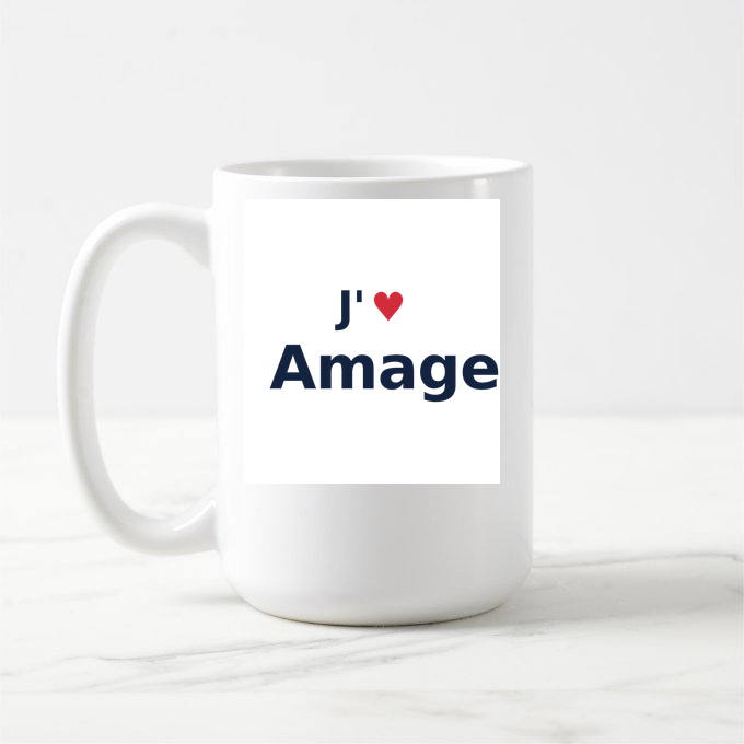 Mug personnalisé Amage — design J'aime Amage