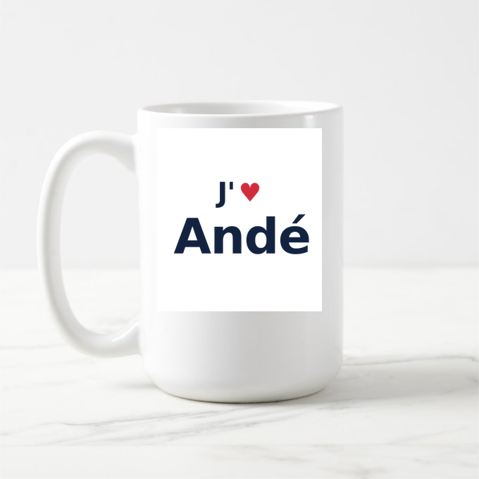 Mug personnalisé Andé — design J'aime Andé