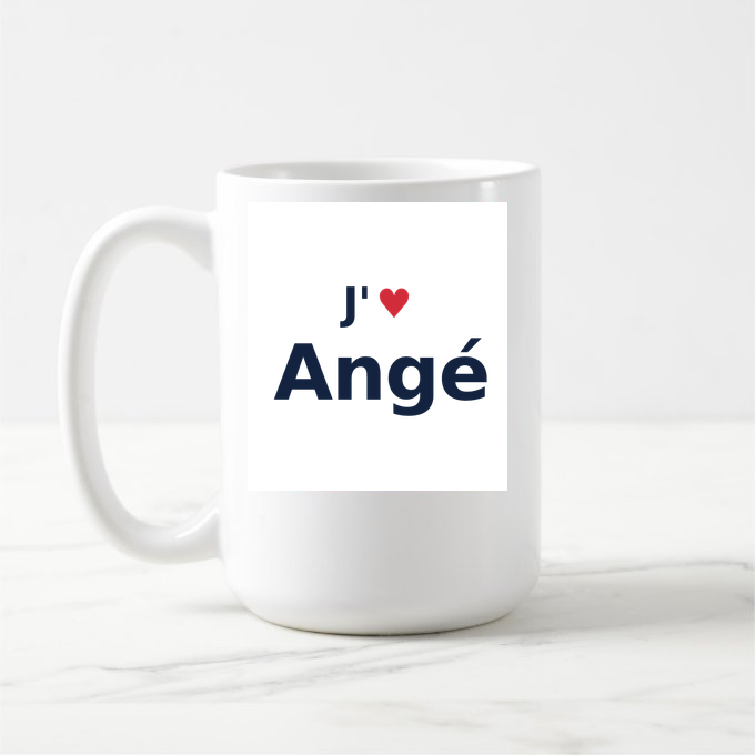 Mug personnalisé Angé — design « J'aime Angé » imprimé sur le mug