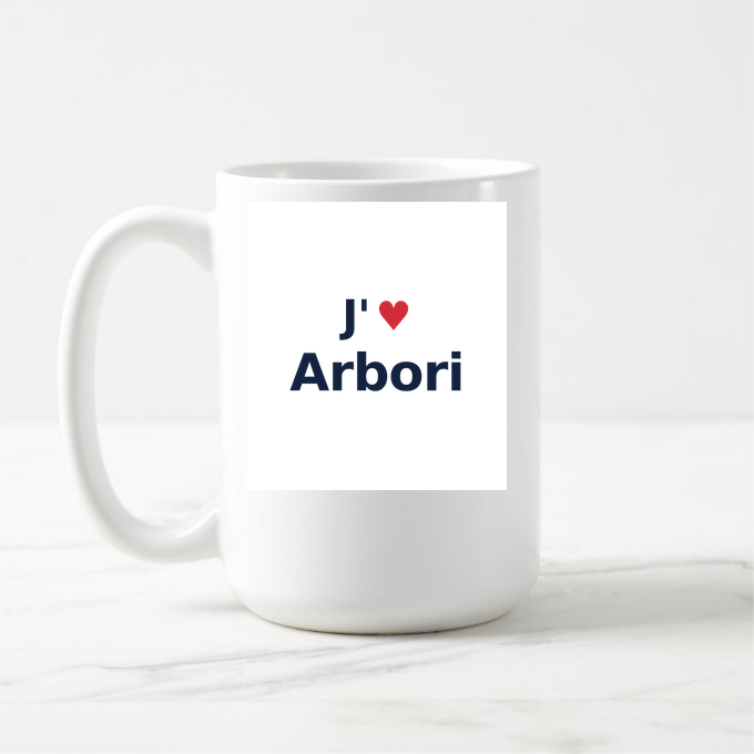 Mug personnalisé Arbori — design J'aime Arbori