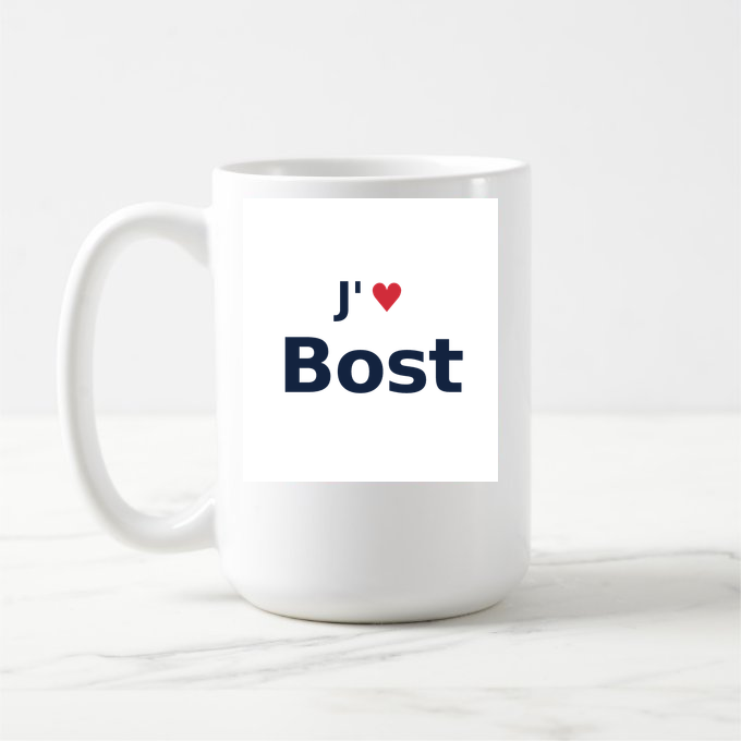 Mug personnalisé Bost — design « J'aime Bost » imprimé sur le mug