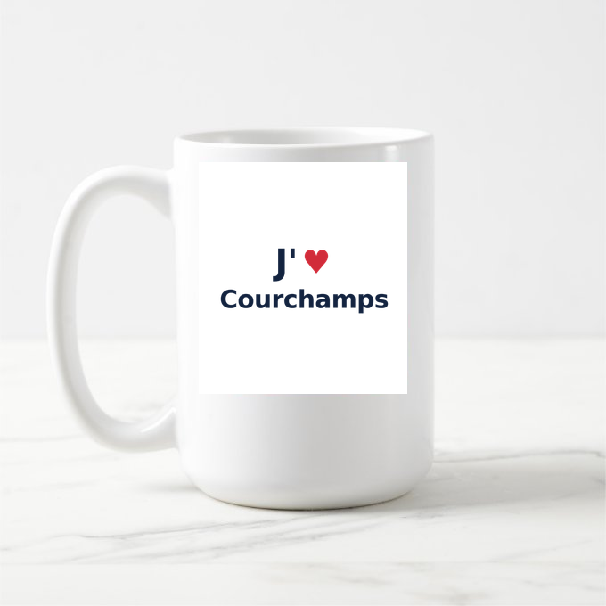 Mug personnalisé Courchamps — design J'aime Courchamps