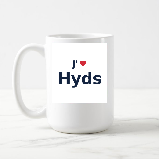 Mug personnalisé Hyds — design « J'aime Hyds » imprimé sur le mug