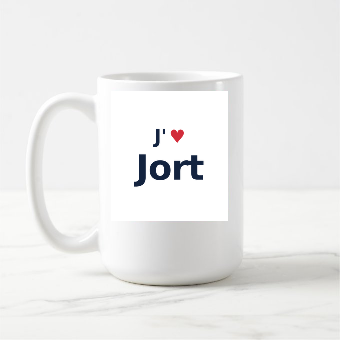 Mug personnalisé Jort — design « J'aime Jort » imprimé sur le mug