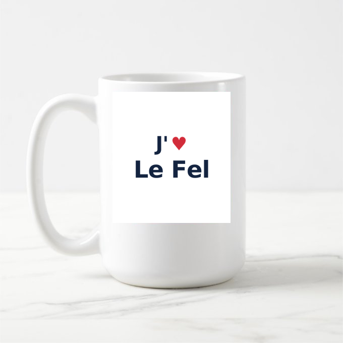 Mug personnalisé Le Fel — design « J'aime Le Fel » imprimé sur le mug