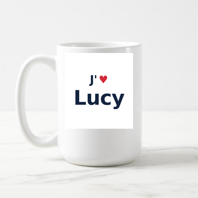 Mug personnalisé Lucy — design « J'aime Lucy » imprimé sur le mug