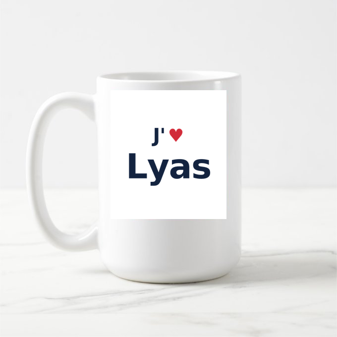 Mug personnalisé Lyas — design J'aime Lyas