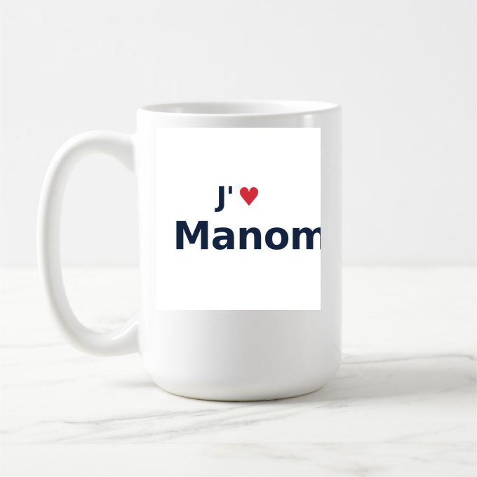 Mug personnalisé Manom — design « J'aime Manom » imprimé sur le mug