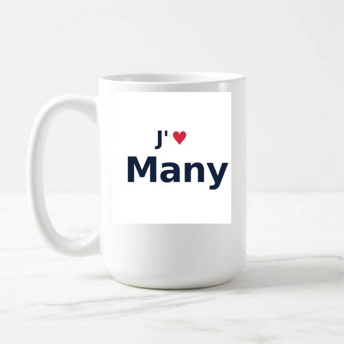 Mug personnalisé Many — design J'aime Many
