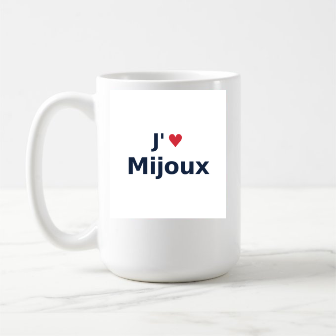 Mug personnalisé Mijoux — design « J'aime Mijoux » imprimé sur le mug