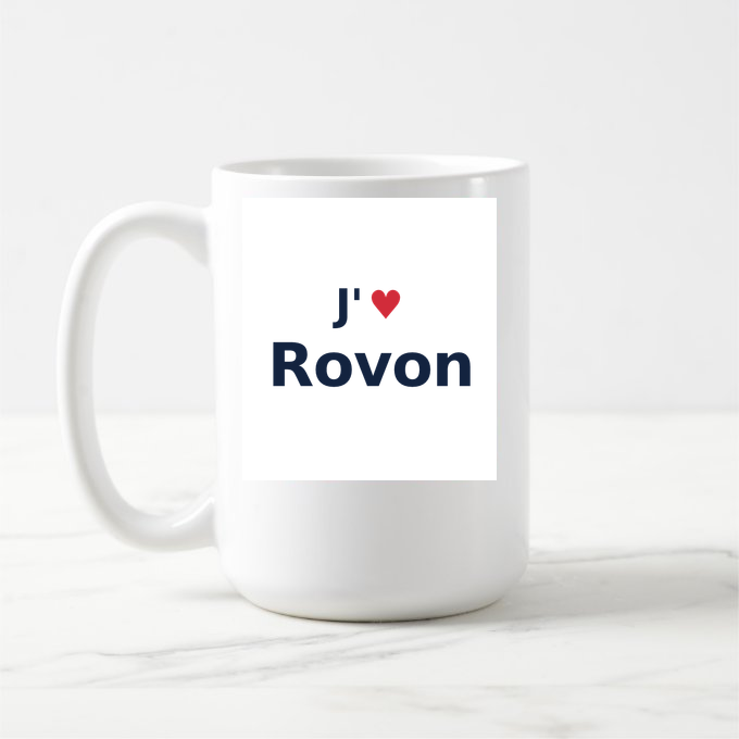 Mug personnalisé Rovon — design « J'aime Rovon » imprimé sur le mug
