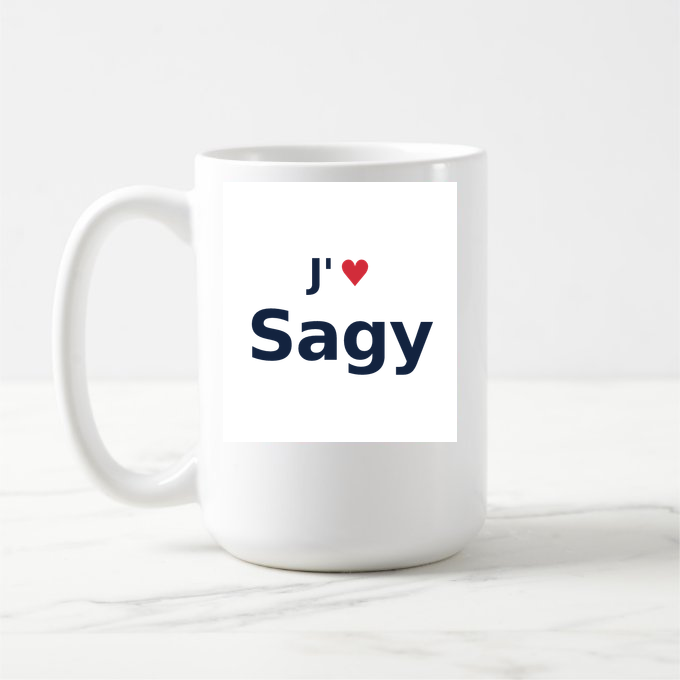 Mug personnalisé Sagy — design « J'aime Sagy » imprimé sur le mug