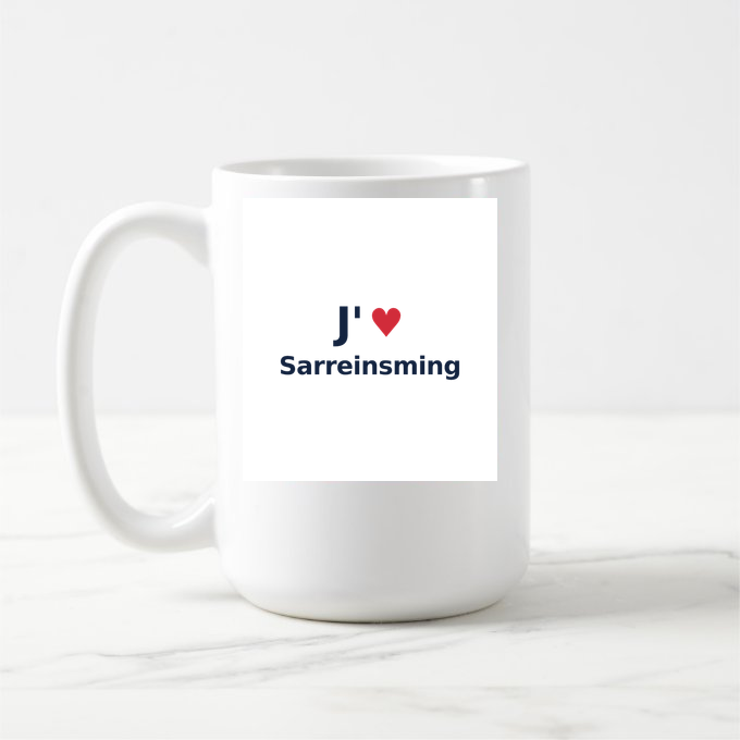 Mug personnalisé Sarreinsming — design « J'aime Sarreinsming » imprimé sur le mug