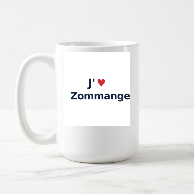 Mug personnalisé Zommange — design « J'aime Zommange » imprimé sur le mug