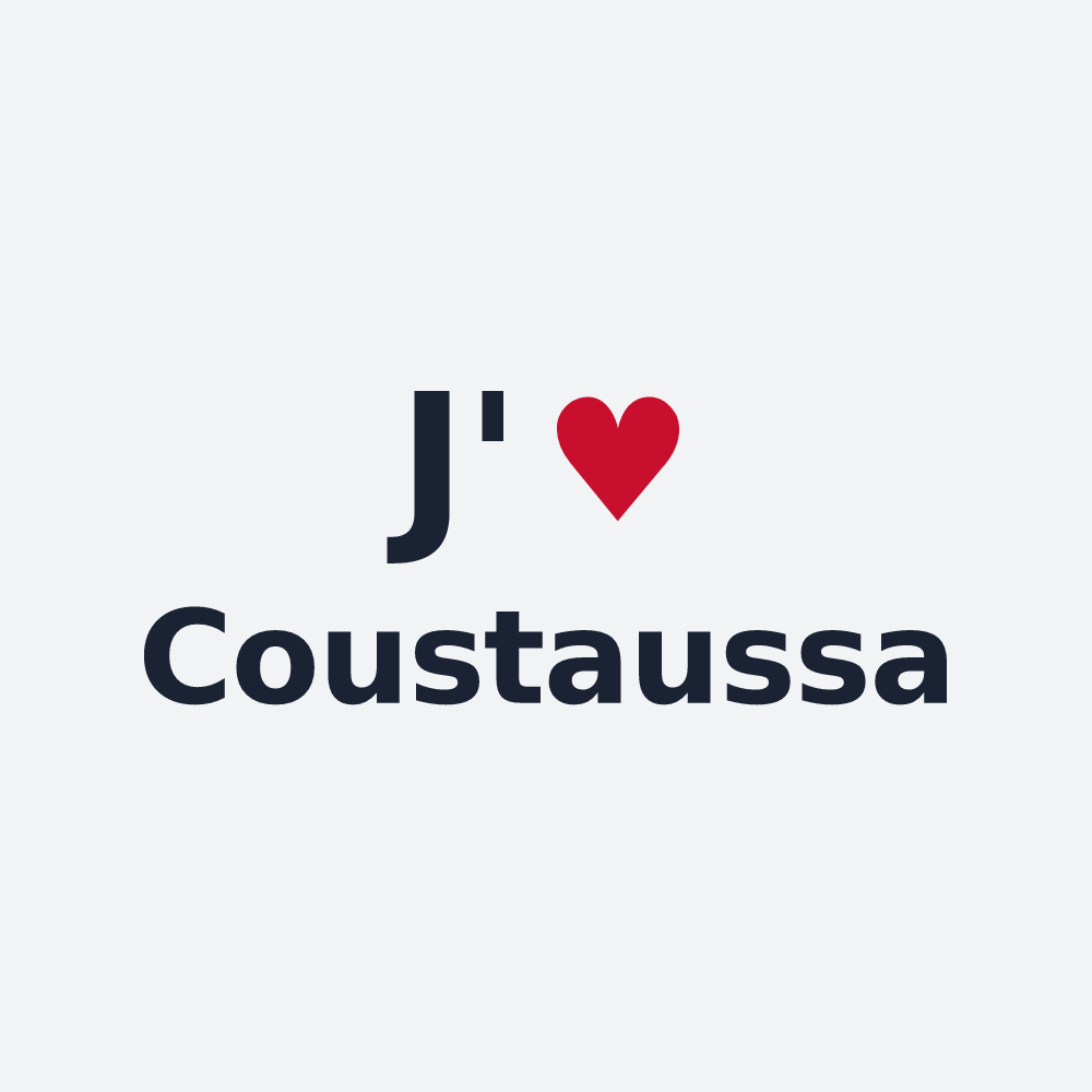 Poster personnalisé Coustaussa — design « J'aime Coustaussa » imprimé sur le poster