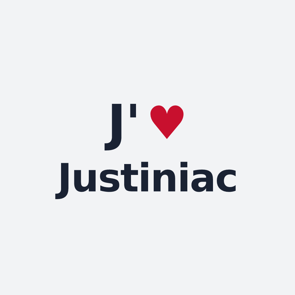 Poster personnalisé Justiniac — design « J'aime Justiniac » imprimé sur le poster