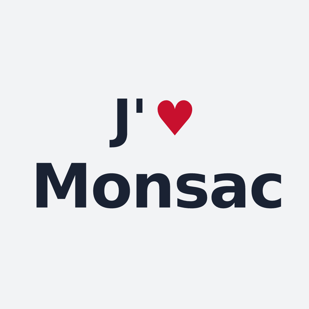 Poster personnalisé Monsac — design « J'aime Monsac » imprimé sur le poster