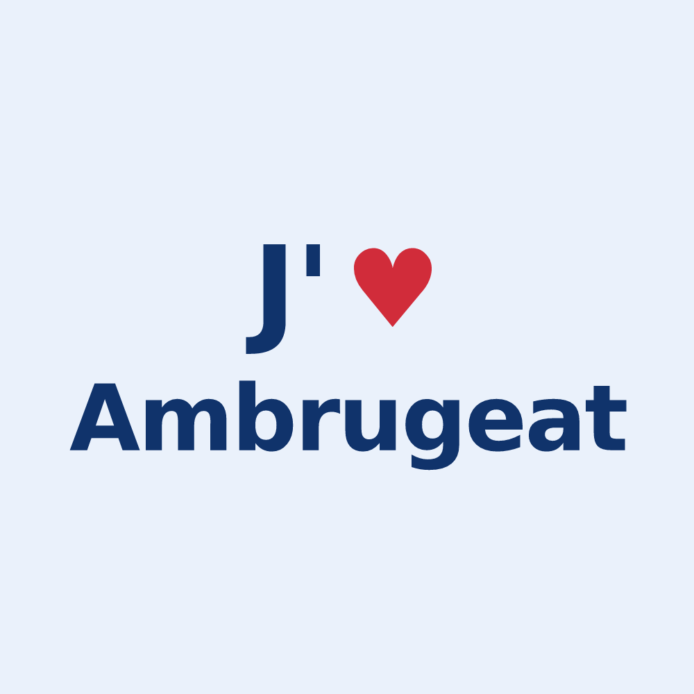 Sticker personnalisé Ambrugeat — design « J'aime Ambrugeat » imprimé sur le sticker