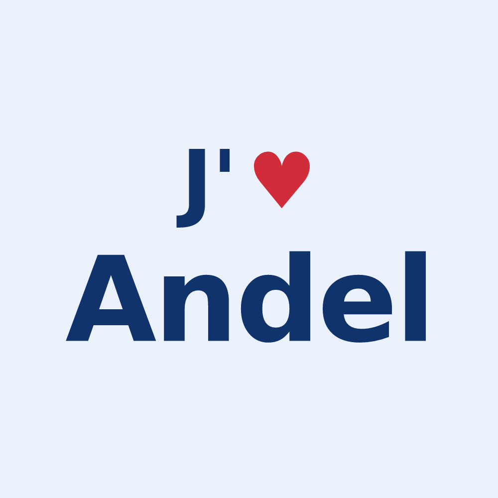 Sticker personnalisé Andel — design « J'aime Andel » imprimé sur le sticker