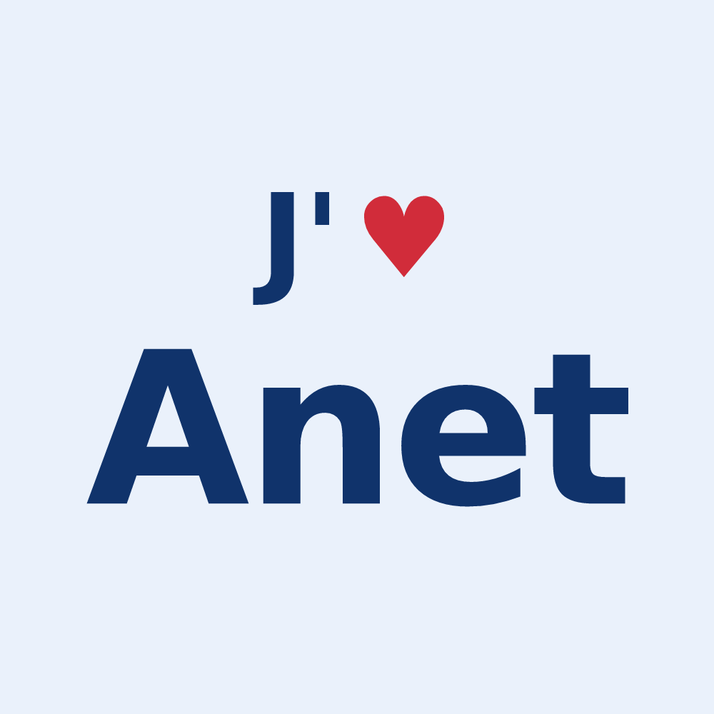Sticker personnalisé Anet — design « J'aime Anet » imprimé sur le sticker