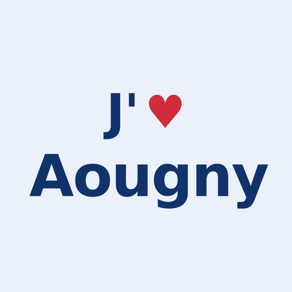 Sticker personnalisé Aougny — design « J'aime Aougny » imprimé sur le sticker