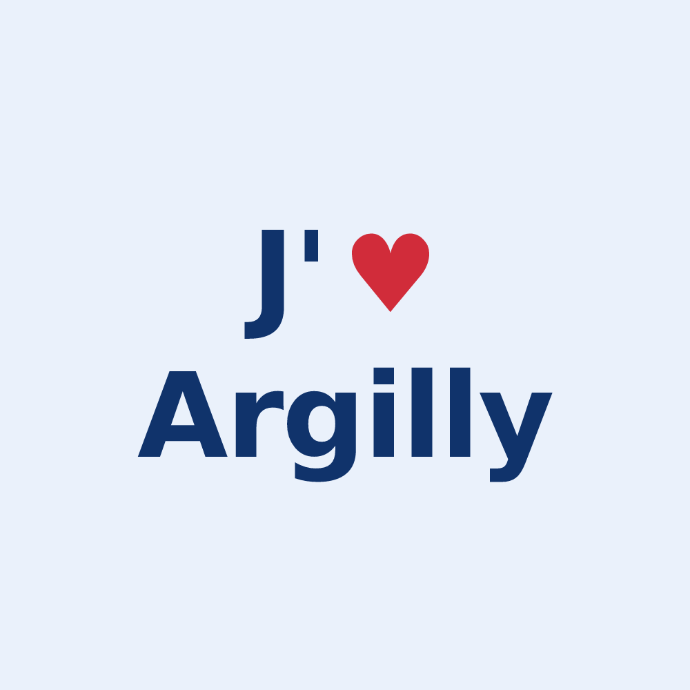 Sticker personnalisé Argilly — design « J'aime Argilly » imprimé sur le sticker