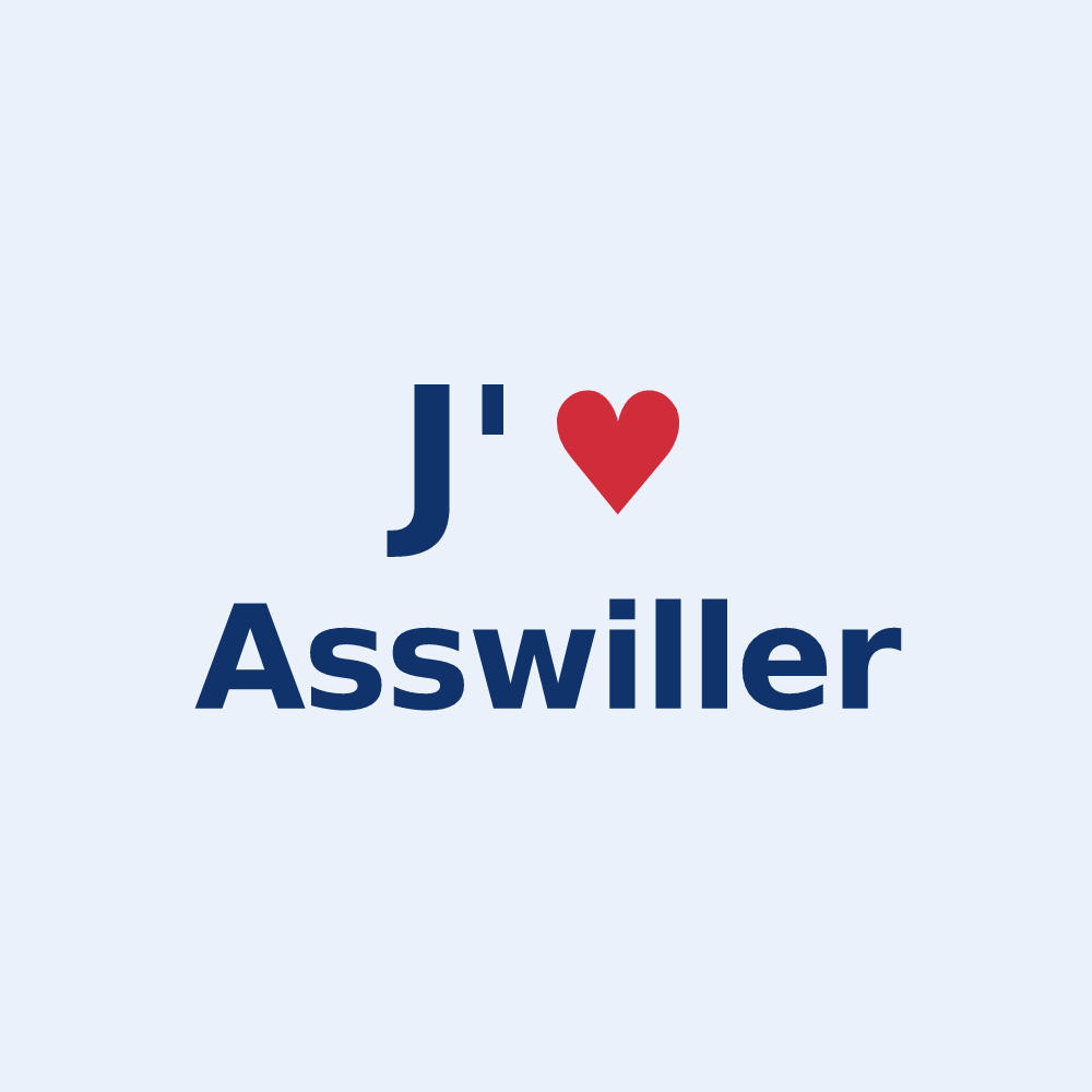 Sticker personnalisé Asswiller — design « J'aime Asswiller » imprimé sur le sticker