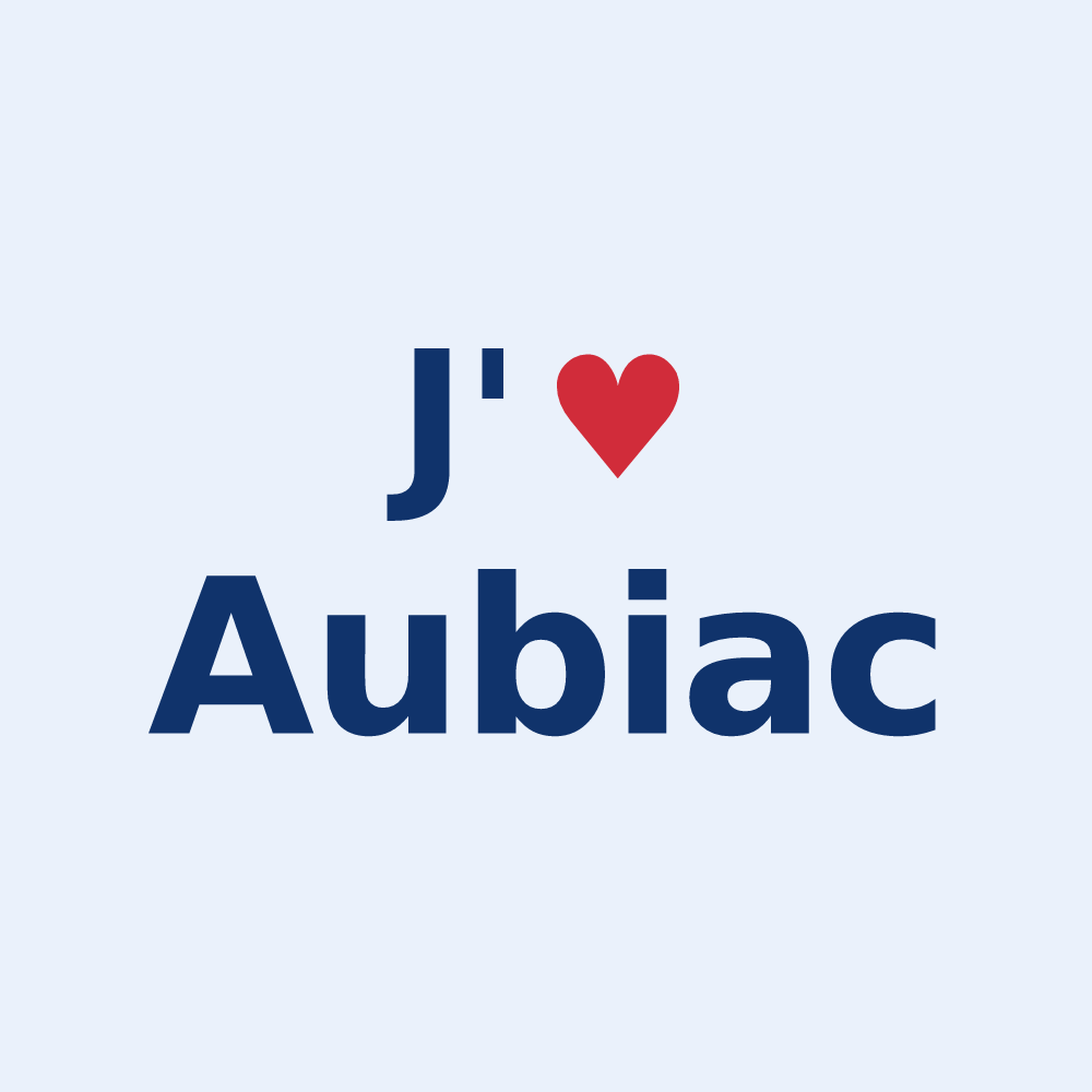 Sticker personnalisé Aubiac — design « J'aime Aubiac » imprimé sur le sticker