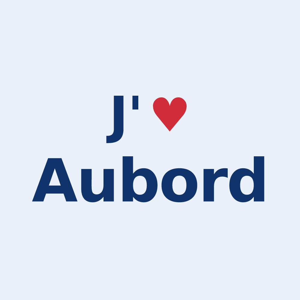 Sticker personnalisé Aubord — design « J'aime Aubord » imprimé sur le sticker