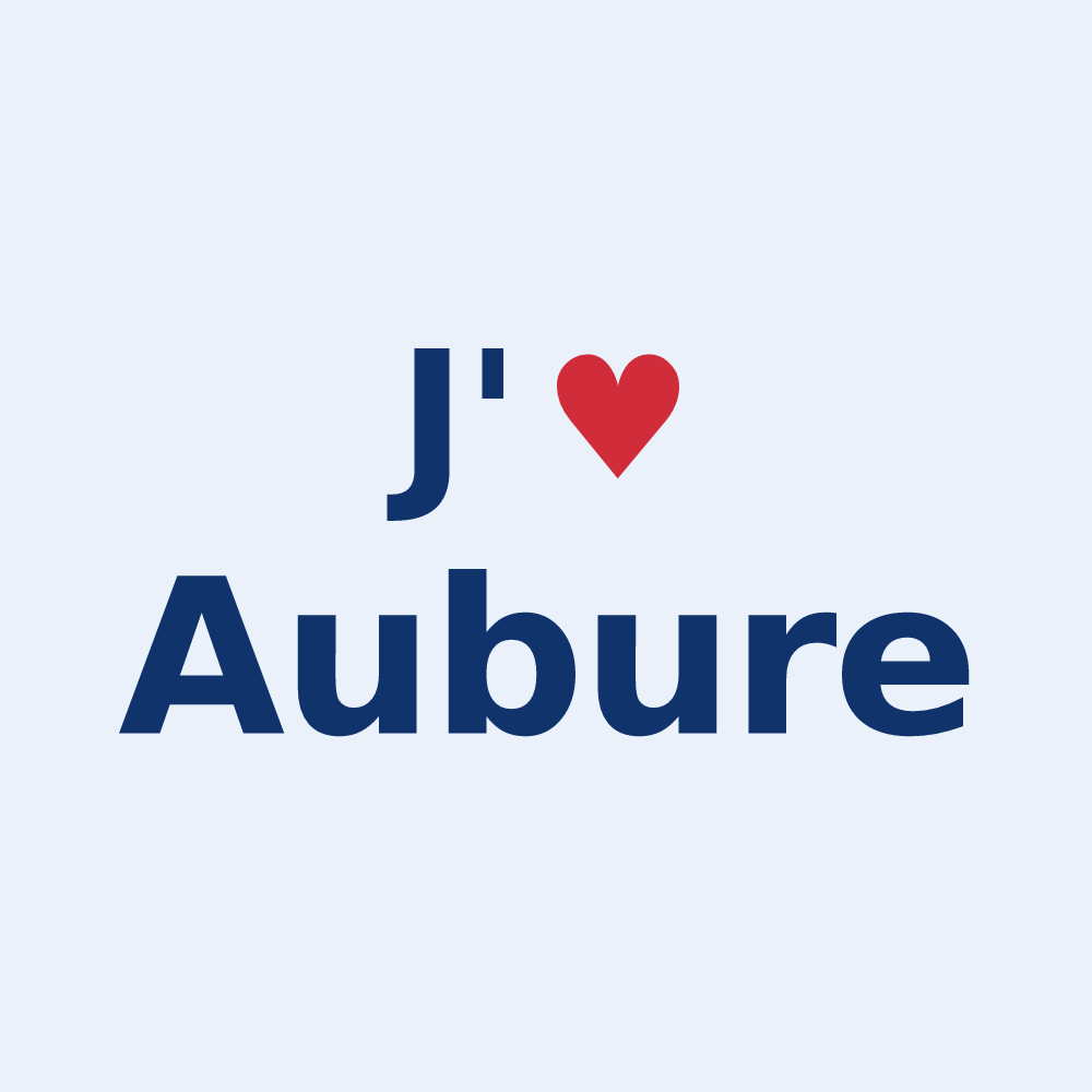 Sticker personnalisé Aubure — design « J'aime Aubure » imprimé sur le sticker