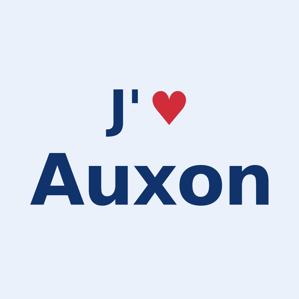 Sticker personnalisé Auxon — design « J'aime Auxon » imprimé sur le sticker