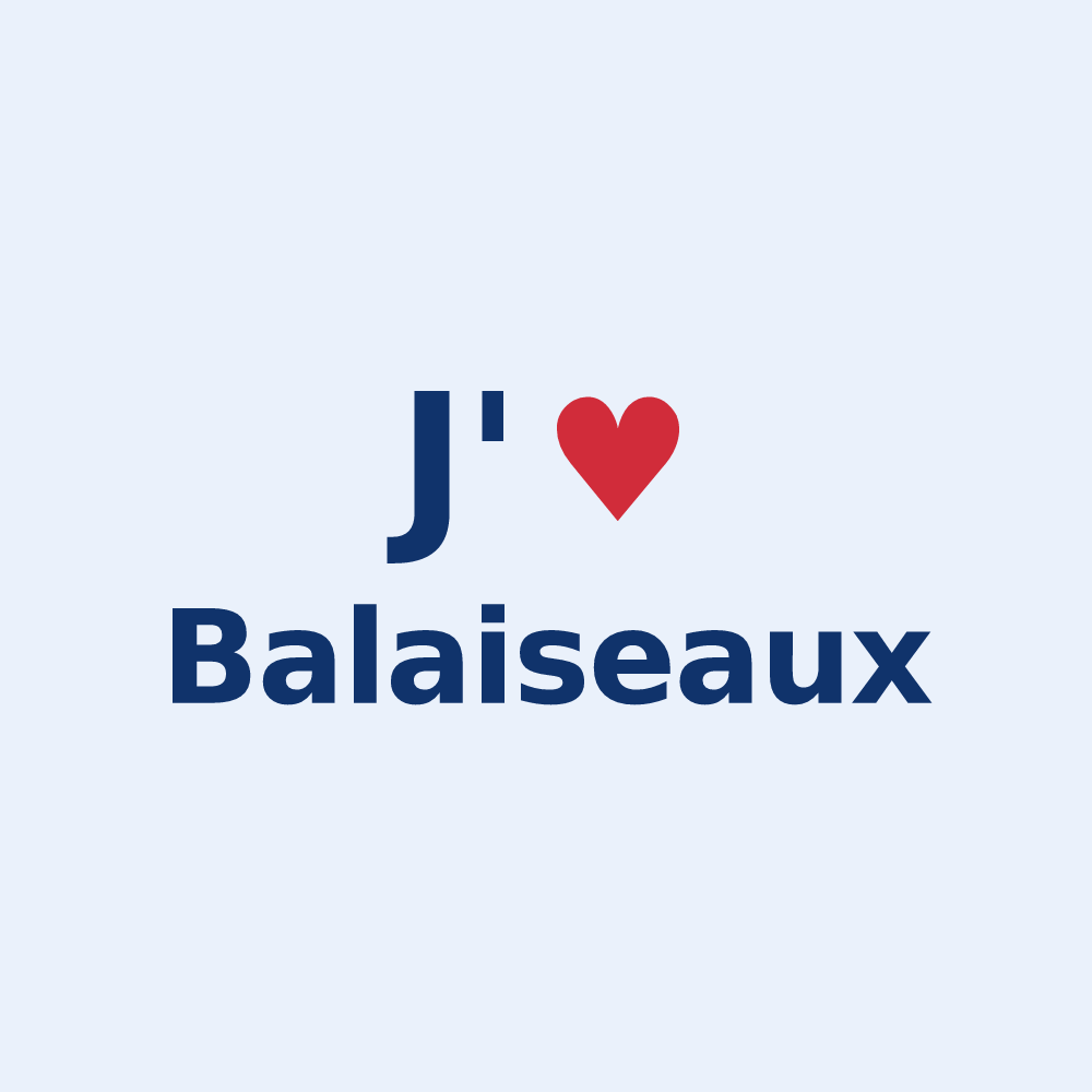 Sticker personnalisé Balaiseaux — design « J'aime Balaiseaux » imprimé sur le sticker