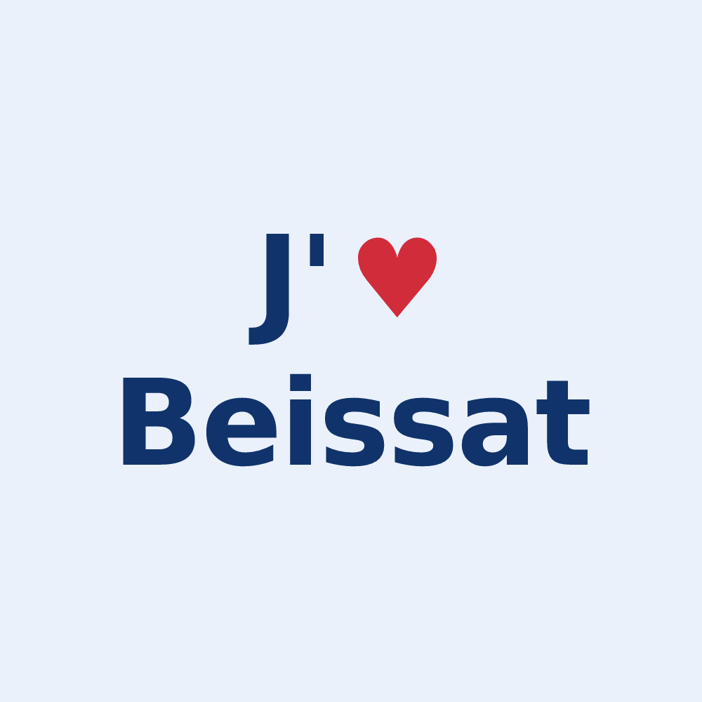 Sticker personnalisé Beissat — design « J'aime Beissat » imprimé sur le sticker