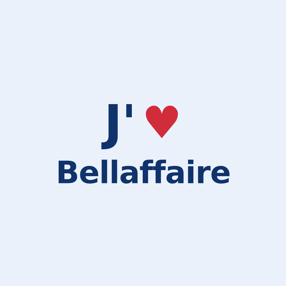 Sticker personnalisé Bellaffaire — design « J'aime Bellaffaire » imprimé sur le sticker