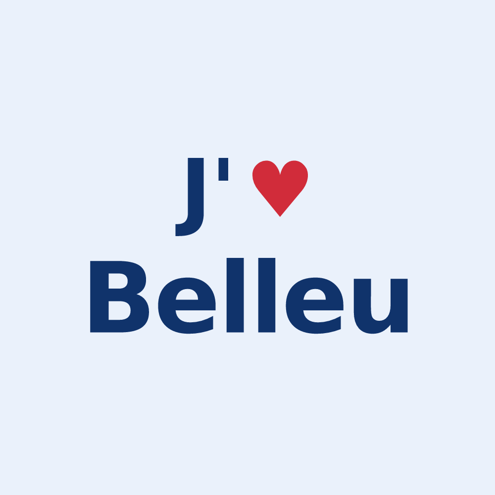 Sticker personnalisé Belleu — design « J'aime Belleu » imprimé sur le sticker
