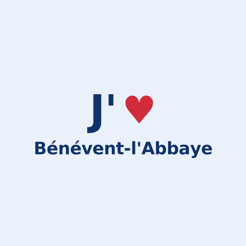 Sticker personnalisé Bénévent-l'Abbaye — design « J'aime Bénévent-l'Abbaye » imprimé sur le sticker
