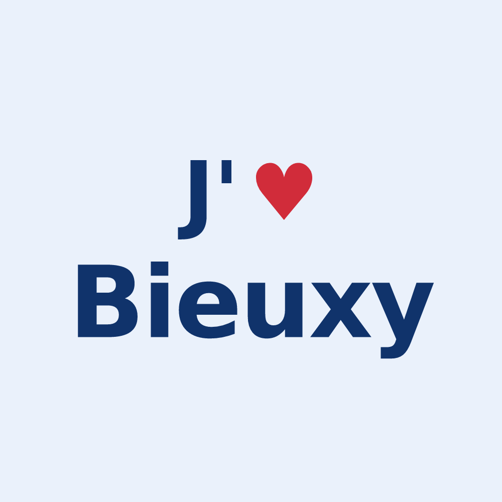 Sticker personnalisé Bieuxy — design « J'aime Bieuxy » imprimé sur le sticker