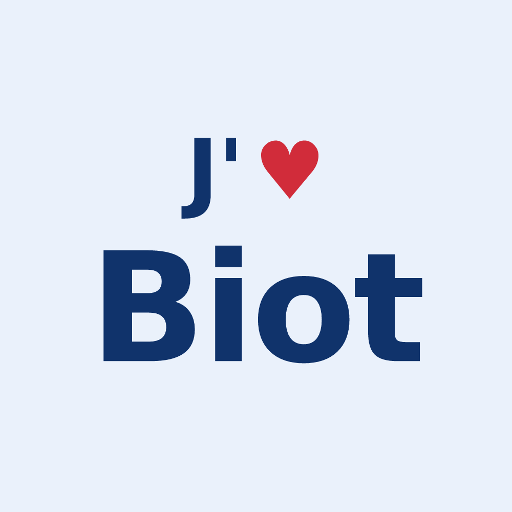 Sticker personnalisé Biot — design « J'aime Biot » imprimé sur le sticker