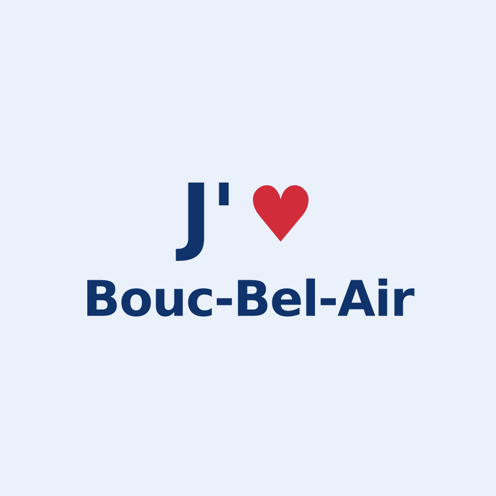 Sticker personnalisé Bouc-Bel-Air — design « J'aime Bouc-Bel-Air » imprimé sur le sticker