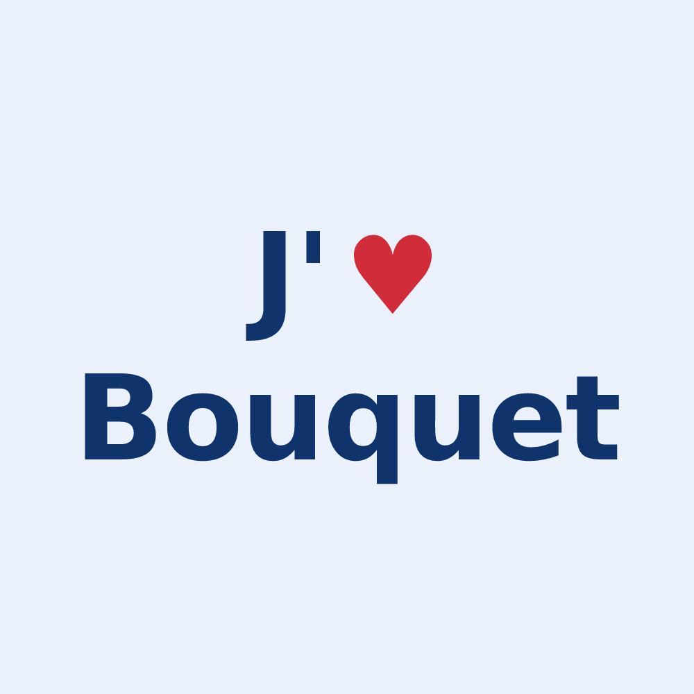 Sticker personnalisé Bouquet — design « J'aime Bouquet » imprimé sur le sticker