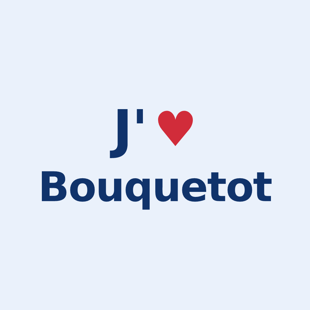 Sticker personnalisé Bouquetot — design « J'aime Bouquetot » imprimé sur le sticker