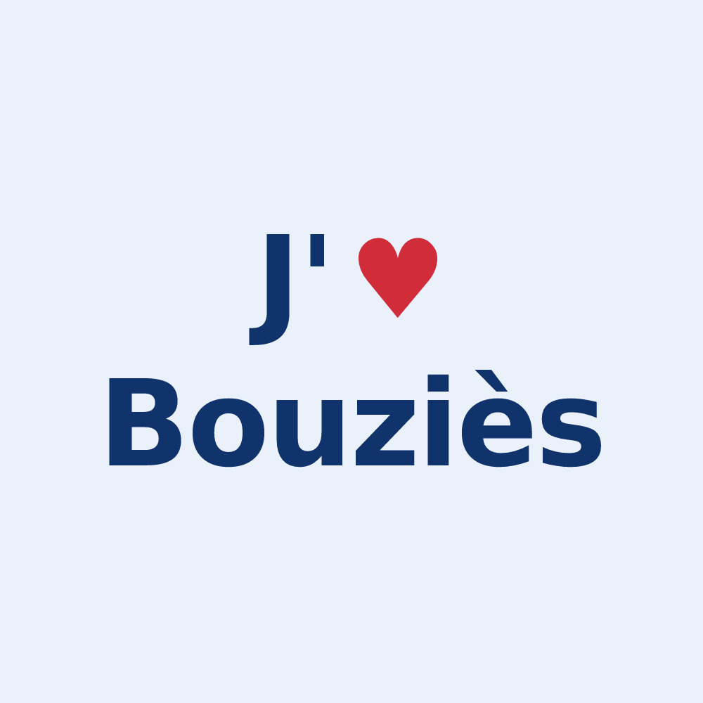 Sticker personnalisé Bouziès — design J'aime Bouziès