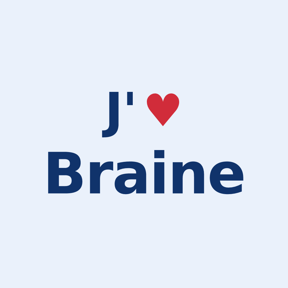 Sticker personnalisé Braine — design « J'aime Braine » imprimé sur le sticker