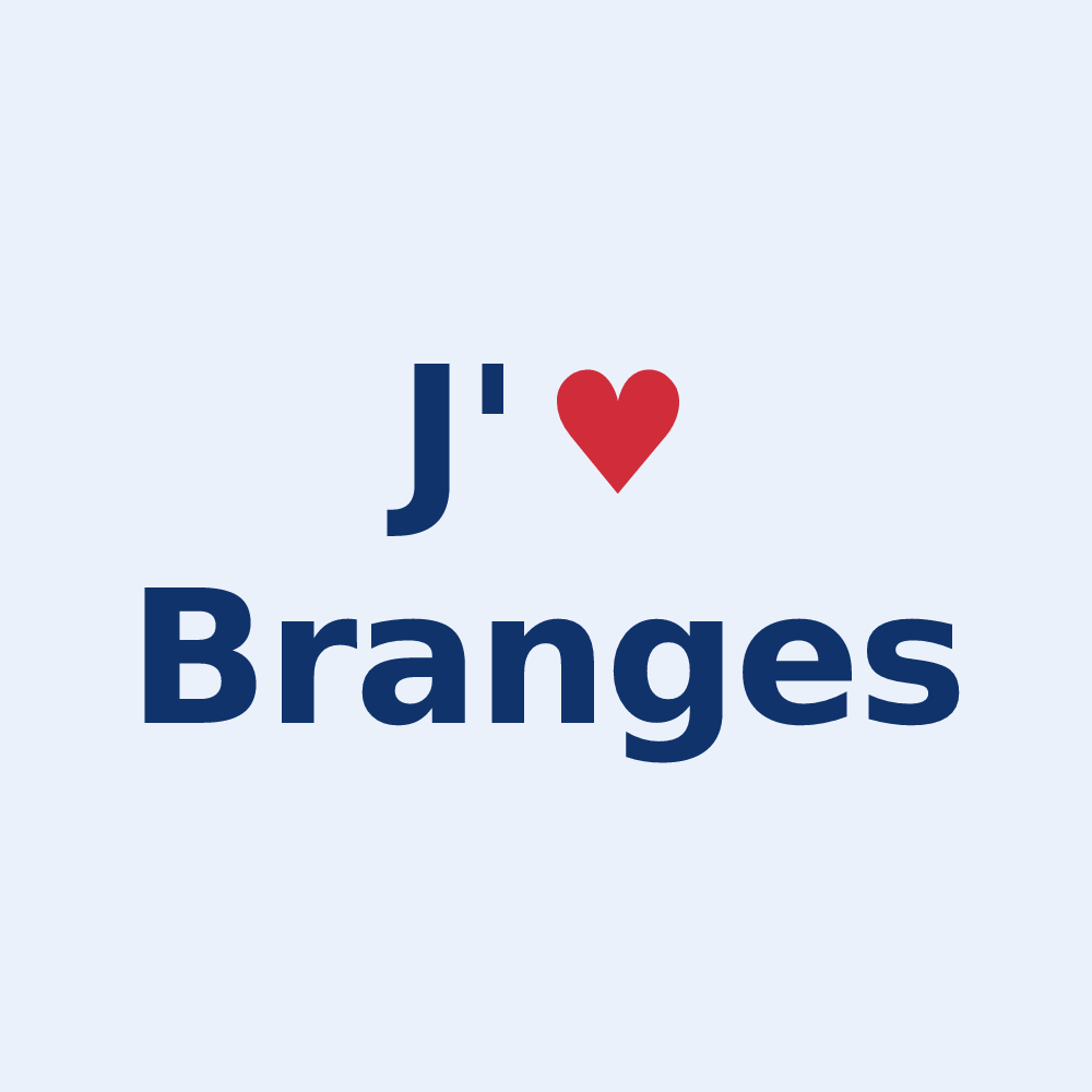 Sticker personnalisé Branges — design « J'aime Branges » imprimé sur le sticker