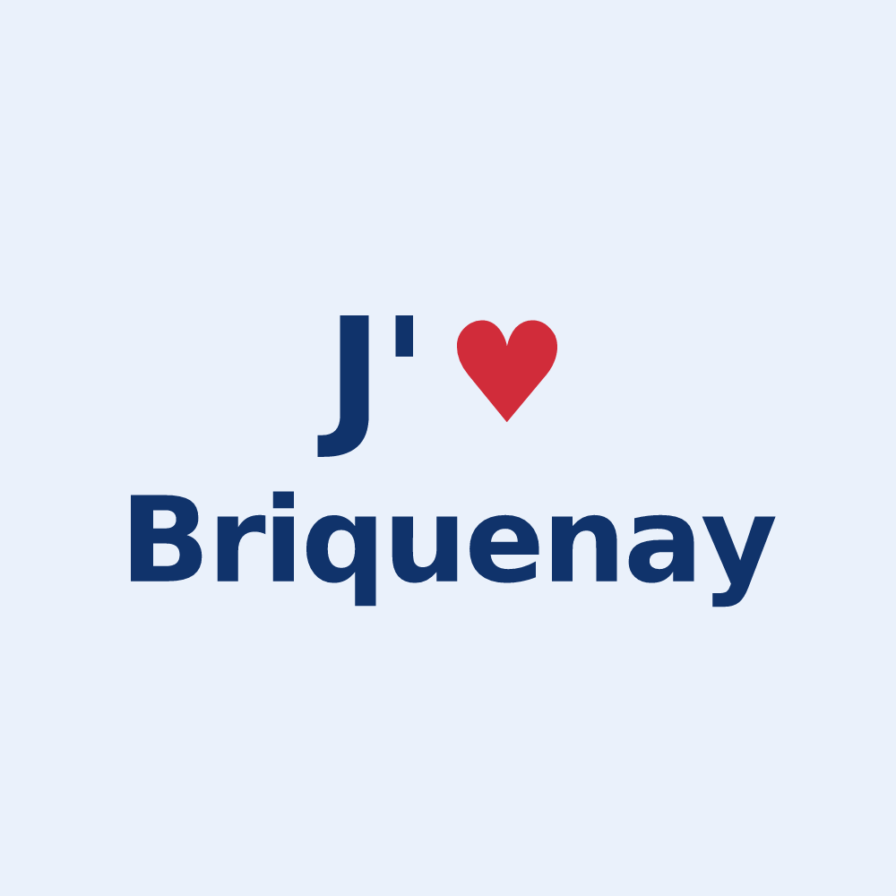 Sticker personnalisé Briquenay — design « J'aime Briquenay » imprimé sur le sticker
